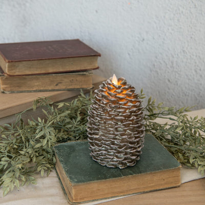 Moving Flame Battery Timer Pinecone Candle - 6" - Primitive Star Quilt Shop