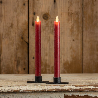 Moving Flame Battery Timer Taper Candles - Red 9 1/2" - Set of 2 - Primitive Star Quilt Shop