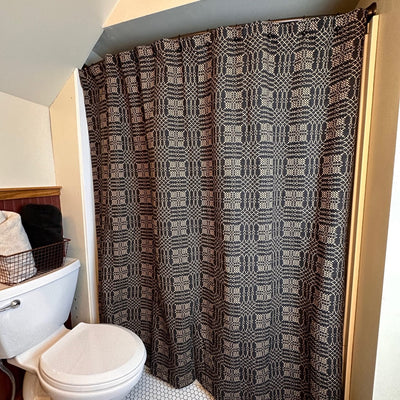 Nantucket Black and Tan Woven Shower Curtain - Primitive Star Quilt Shop