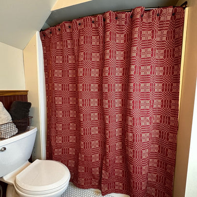 Nantucket Cranberry and Tan Woven Shower Curtain - Primitive Star Quilt Shop
