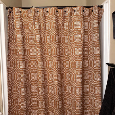 Nantucket Mustard and Creme Woven Shower Curtain - Primitive Star Quilt Shop
