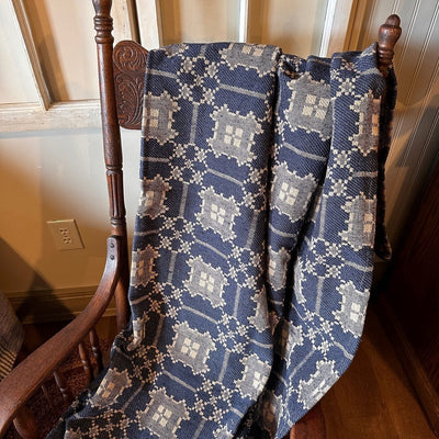 Newbury Navy and Tan Woven Throw - Primitive Star Quilt Shop