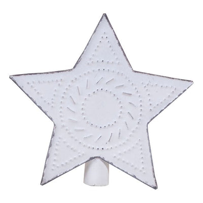 Punched Tin Star Tree Topper - Whitewashed - Primitive Star Quilt Shop