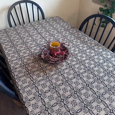 Saratoga Black and Tan Woven Table Cloth 52" - Primitive Star Quilt Shop