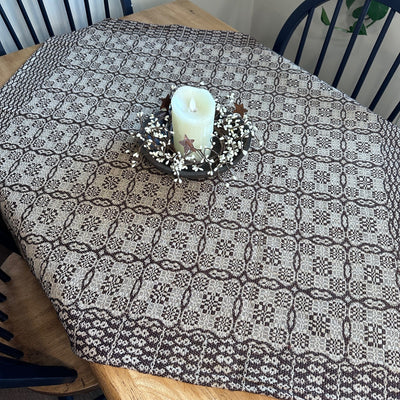 Saratoga Chocolate and Linen Woven Small Table Cloth 34" - Primitive Star Quilt Shop