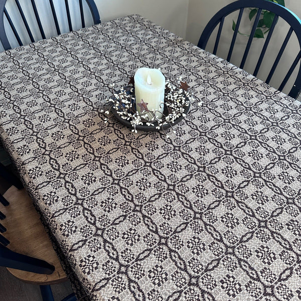 Pine Creek Saratoga Chocolate and Linen Woven Table Cloth 52