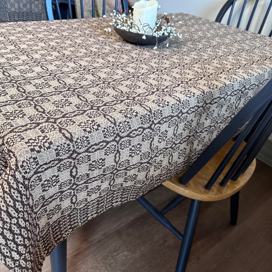 Pine Creek Saratoga Chocolate and Linen Woven Table Cloth 52