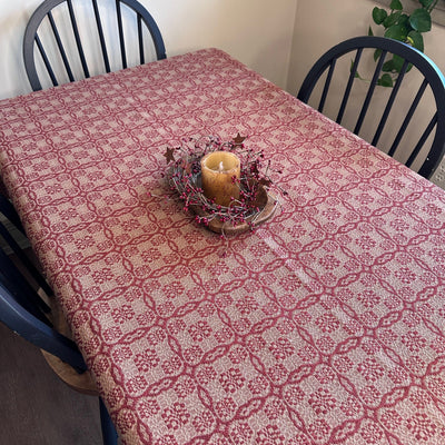 Saratoga Cranberry and Tan Woven Table Cloth 52" - Primitive Star Quilt Shop
