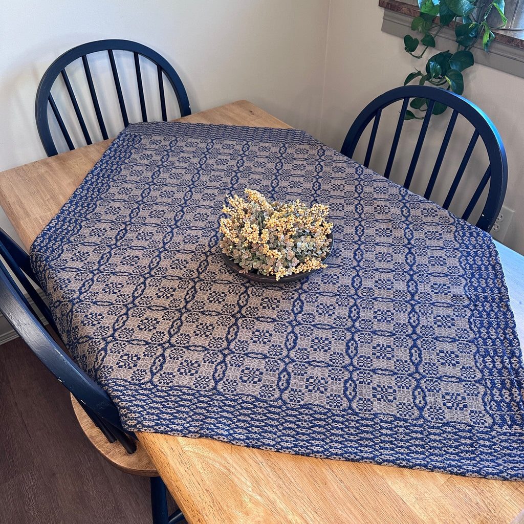 Pine Creek Saratoga Navy and Tan Woven Small Table Cloth 34