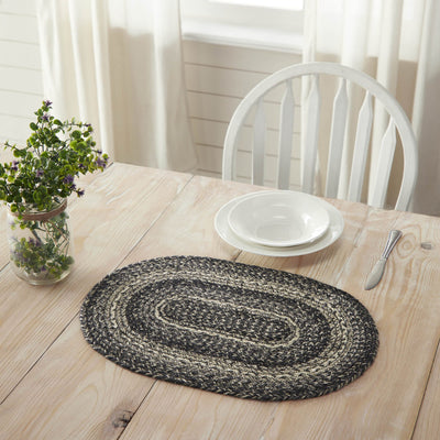 Sawyer Mill Black and Gray Braided Oval Rug with Included Rug Pad