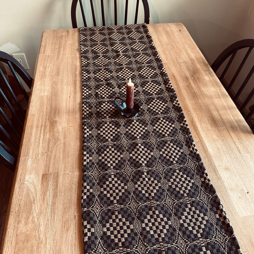 Pine Creek Shadowbrook Black and Mustard Woven Table Runner 56