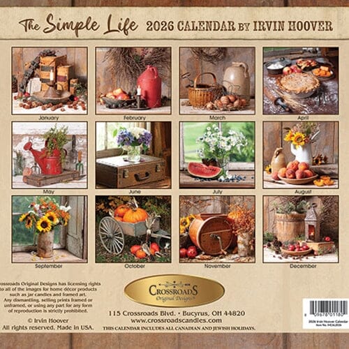 Primitive Country 2026 Wall Calendar Hanger Set - Simple Life