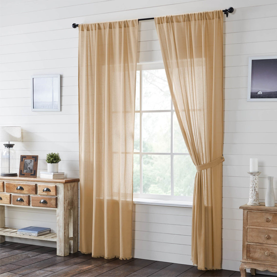 tobacco cloth panels Khaki Fringed Tobacco Cloth Panel Curtains 96