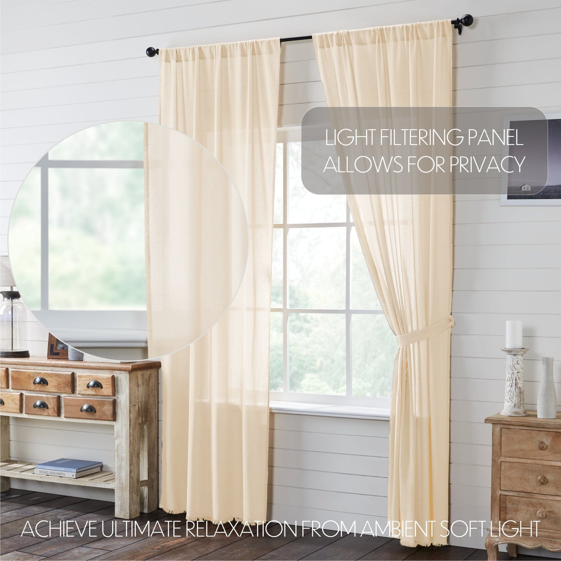 primitive tobacco curtains Heirloom Cloth Cream 63" Unlined Cotton Single Curtain Panel by Raghu Dry clean for best results and to prevent shrinkage Tobacco Cloth Pin Up Panels