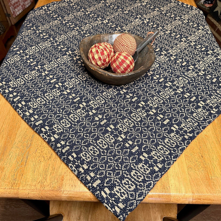 Pine Creek Wentworth Navy and Linen Woven Small Table Cloth 34