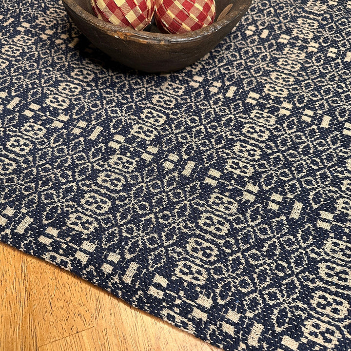Pine Creek Wentworth Navy and Linen Woven Small Table Cloth 34