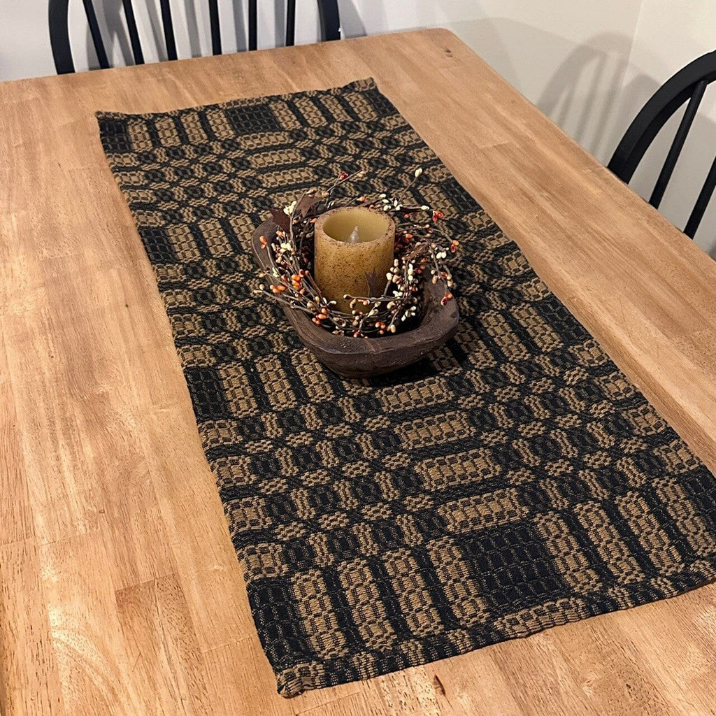 GARA × blackmeans QUILT STOLE Pine Creek Westbury Black and Mustard Woven Table Runner 32