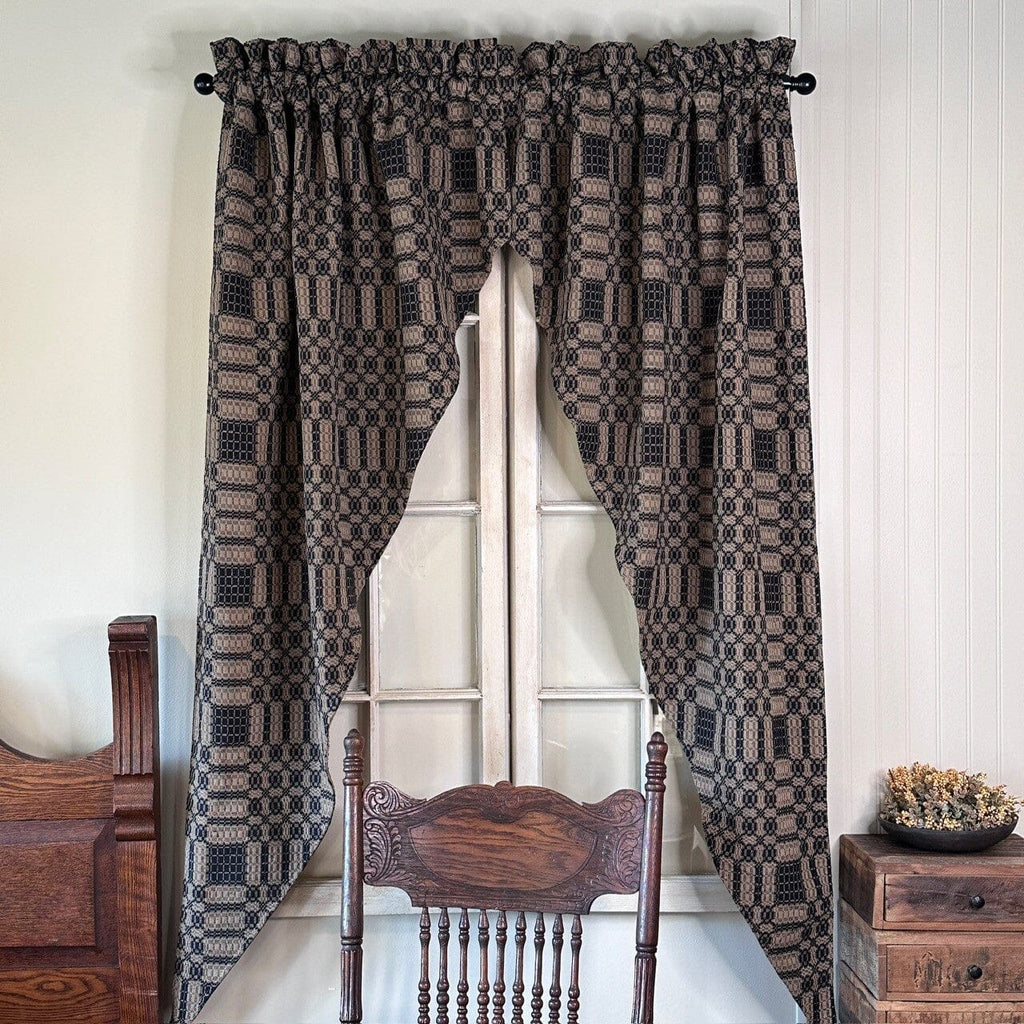 Pine Creek Westbury Black and Tan Woven Lined Long Swag Curtain 63