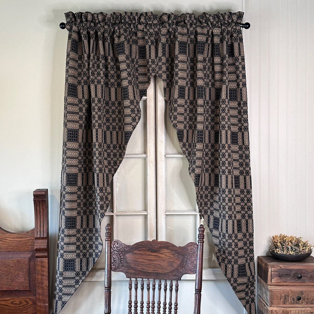 Pine Creek Westbury Black and Tan Woven Lined Long Swag Curtain 63