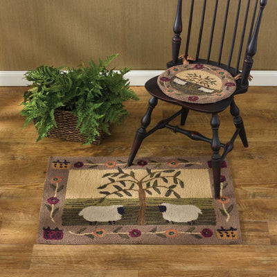 Willow & Sheep Hooked Rug 24x36" - Primitive Star Quilt Shop
