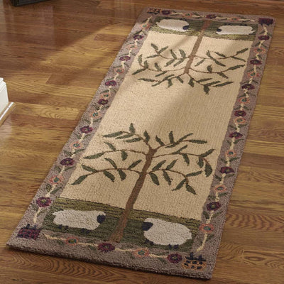 Willow & Sheep Hooked Rug 24x72" - Primitive Star Quilt Shop