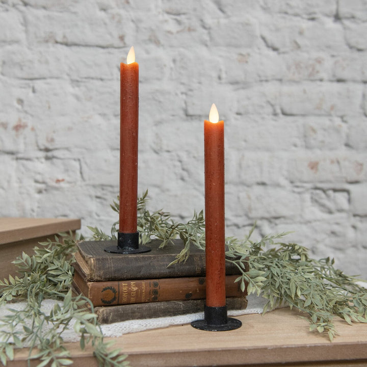 Bronze Moving Flame Battery Timer Taper Candles 9 ½” – Set of 2