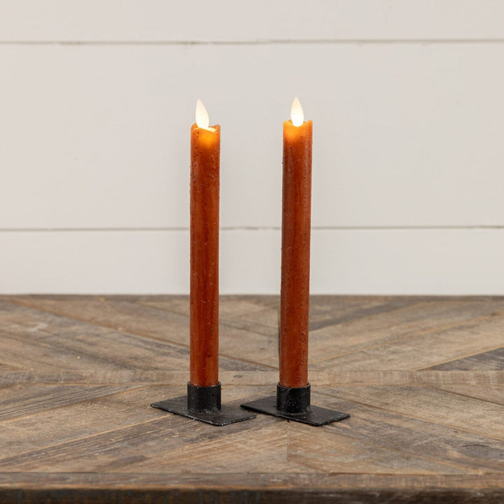 Bronze Moving Flame Battery Timer Taper Candles 9 ½” – Set of 2