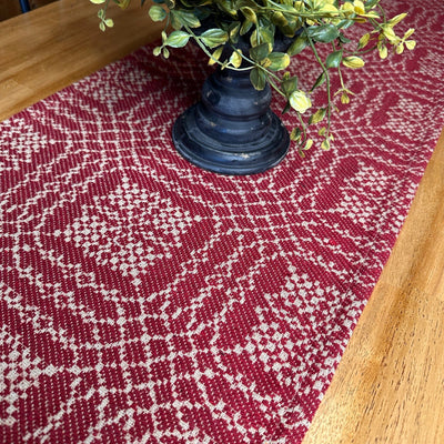 Nantucket Cranberry and Tan Woven Table Runner 32" - Primitive Star Quilt Shop