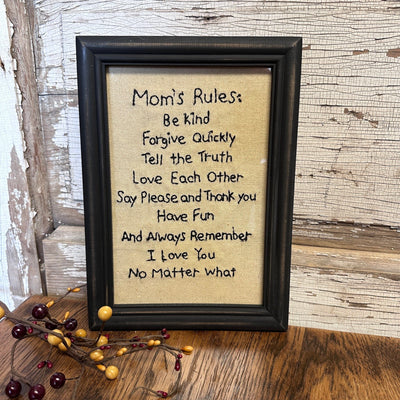 Primitive Sampler - Mom's Rules - Primitive Star Quilt Shop