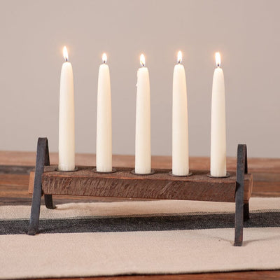 Reclaimed Wood Block & Iron Five Candle Holder - Primitive Star Quilt Shop
