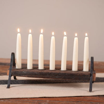 Reclaimed Wood Block & Iron Seven Candle Holder - Primitive Star Quilt Shop