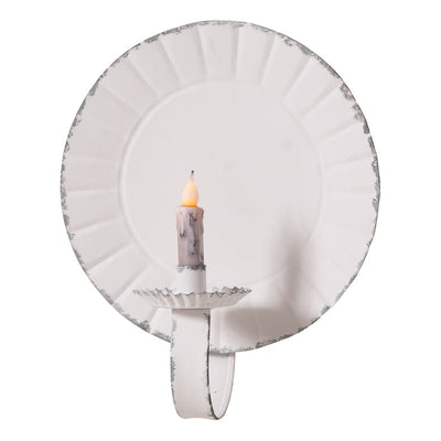 Rustic White Round Candle Sconce - Primitive Star Quilt Shop