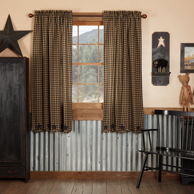 Black Star Scalloped Lined Short Panel Curtains 63" - Primitive Star Quilt Shop