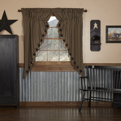 Black Star Scalloped Lined Prairie Curtains 63" - Primitive Star Quilt Shop