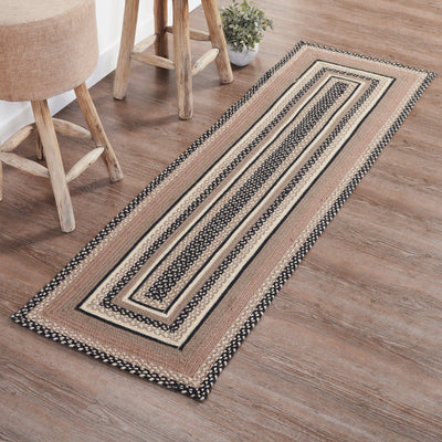 Sawyer Mill Charcoal Rectangle Braided Rug 24x78" Runner - with Pad - Primitive Star Quilt Shop