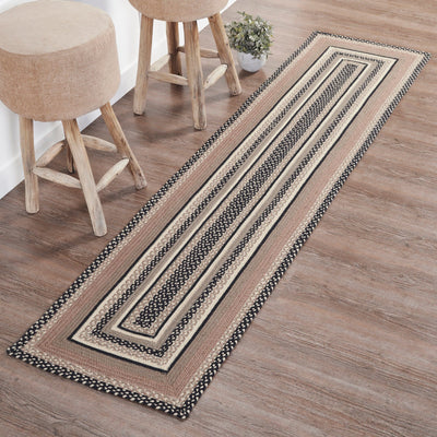 Sawyer Mill Charcoal Rectangle Braided Rug 24x96" Runner - with Pad - Primitive Star Quilt Shop