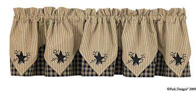 Sturbridge Black Embroidered Pointed Lined Valance 72" - Primitive Star Quilt Shop