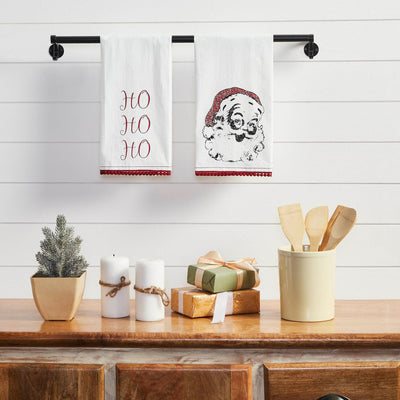 Kringle Chenille "Ho Ho Ho" White Muslin Tea Towels - Set of 2 - Primitive Star Quilt Shop