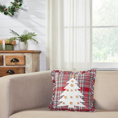 Gregor Plaid Button Tree Pillow 12" - Primitive Star Quilt Shop