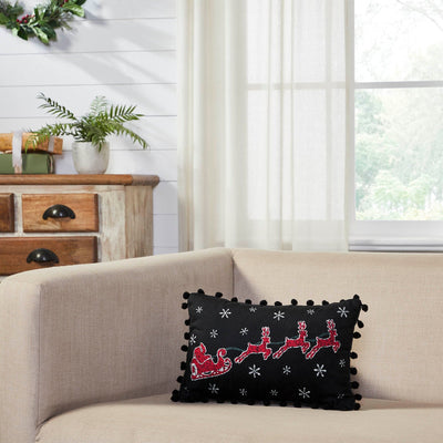 Annie Black Buffalo Check Santa Sleigh Pillow 9.5x14" - Primitive Star Quilt Shop