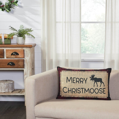 Cumberland Plaid "Merry Christmoose" Pillow 14x22" - Primitive Star Quilt Shop