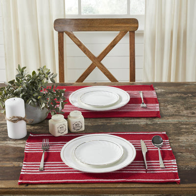 Arendal Red Stripe Fringed Placemats - Set of 2 - Primitive Star Quilt Shop