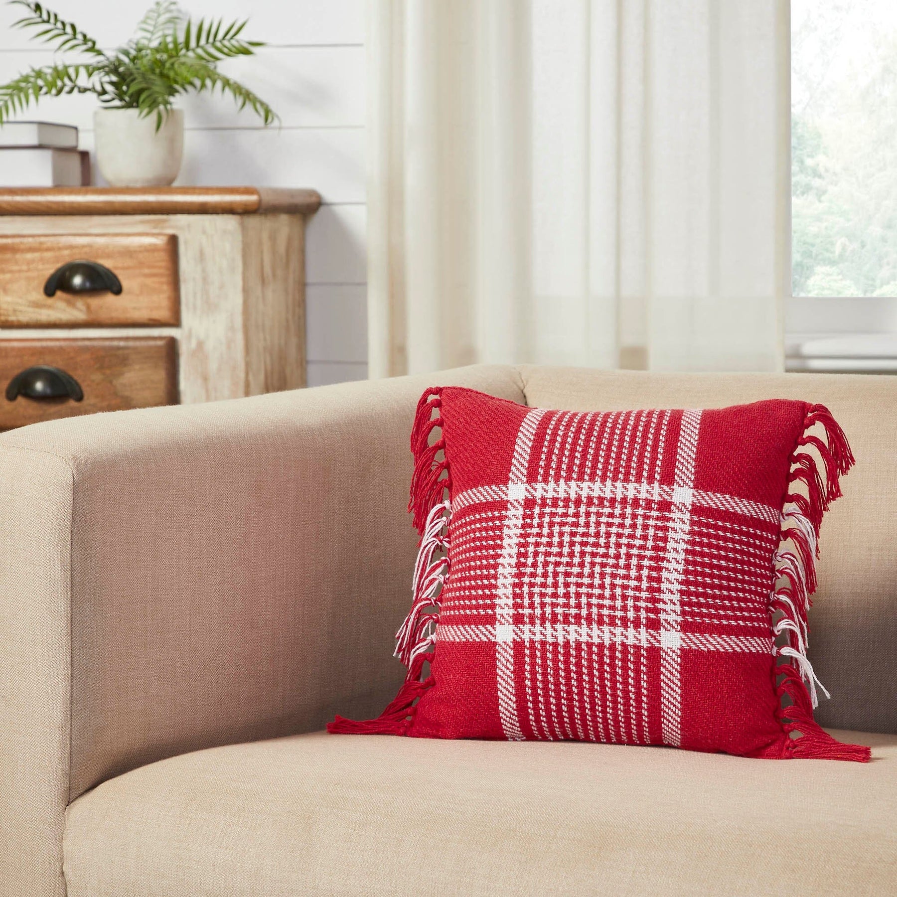 Eston Red Plaid Fringed Pillow 12