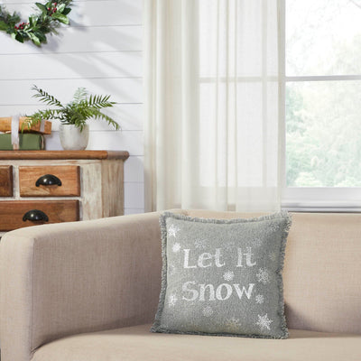 Yuletide Burlap Dove Grey "Let It Snow" Pillow 12" - Primitive Star Quilt Shop