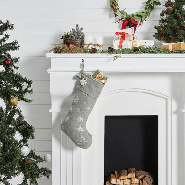 Yuletide Burlap Dove Grey Stocking 12x20