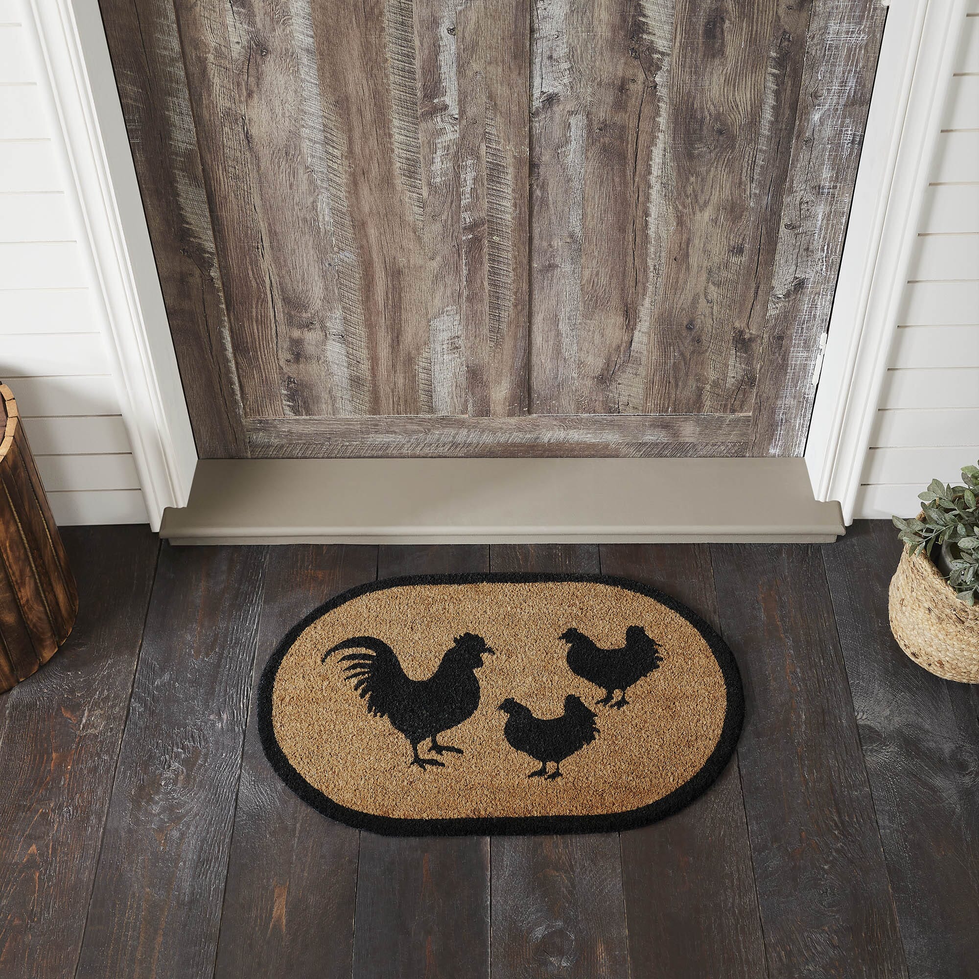 Hen Rug Down Home Rooster & Hens Coir Oval Rug 20x30