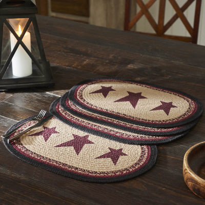 Connell Stencil Stars Braided Oval Placemat 13x19" - Set of 4 - Primitive Star Quilt Shop