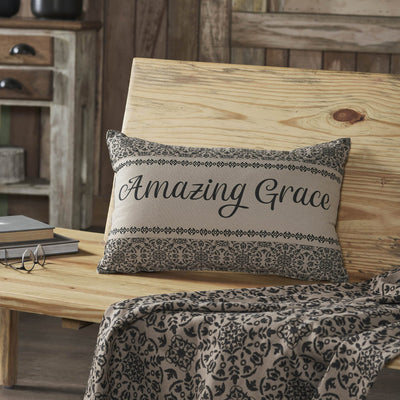 Custom House Black Woven "Amazing Grace" Pillow 14x22" - Primitive Star Quilt Shop