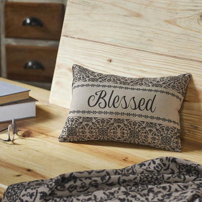 Custom House Black Woven "Blessed" Pillow 9.5x14" - Primitive Star Quilt Shop