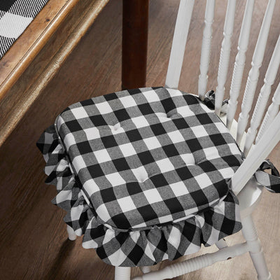 Annie Black Buffalo Check Ruffled Chair Pad 16.5x18" - Primitive Star Quilt Shop